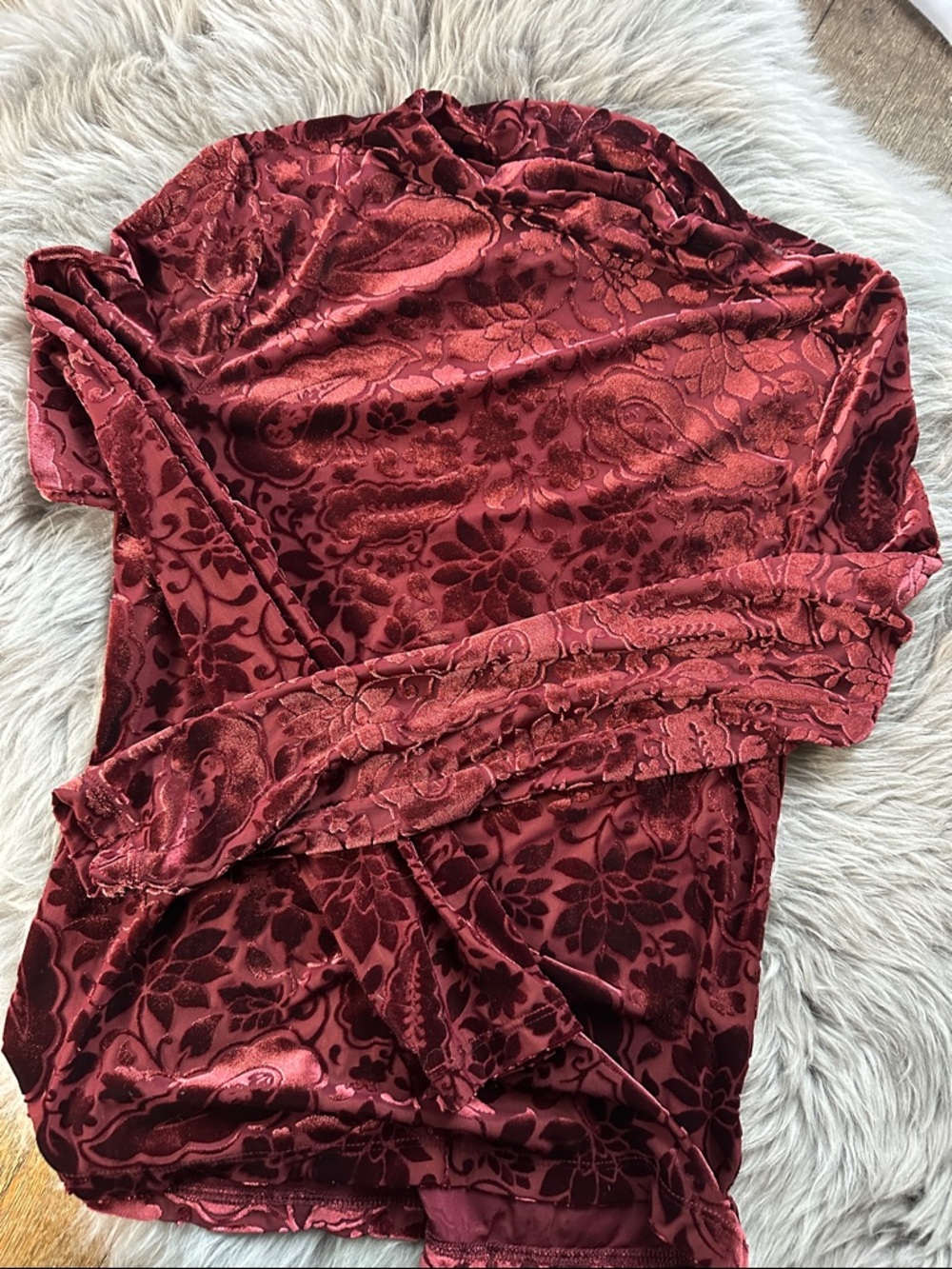 Old Navy Burgundy Floral Burnout Long Sleeve Top